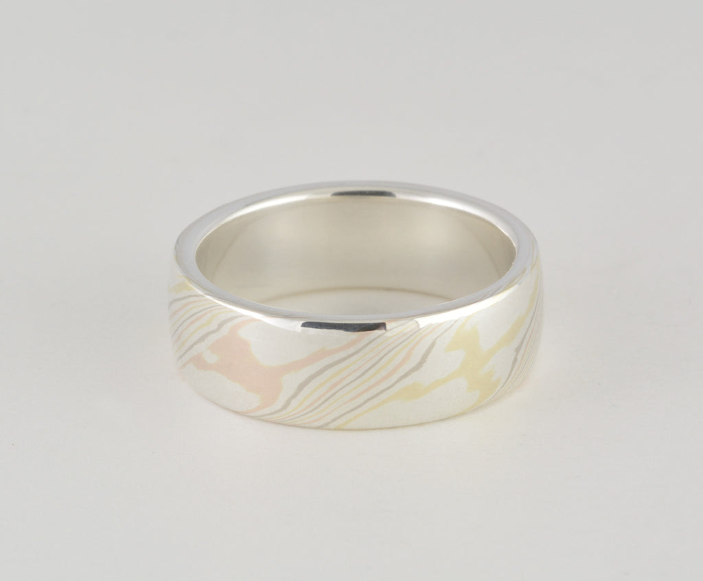 Mokume Gane Ring Quad Colour and Sterling Silver Wide