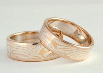 Custom: 22kt and Sterling Silver Mokume Gane Rings with 10kt Gold Rails