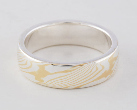 Mokume Gane Ring - 22kt Yellow Gold and Sterling Silver, Narrow