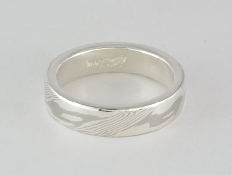 Mokume Gane Ring - Palladium White Gold and Sterling Silver, Narrow