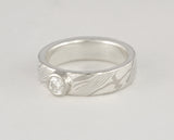 Custom: Palladium White Gold and Sterling Silver 5mm Mokume Ring with Round Diamond