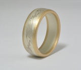 Custom: Palladium White Gold and Mokume Gane Band (8mm) with 14kt Gold Rails