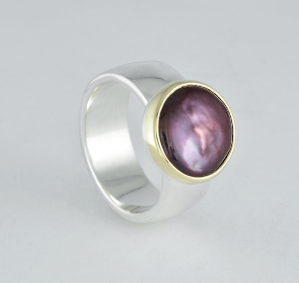 2 Tone Chocolate Coin Pearl Ring