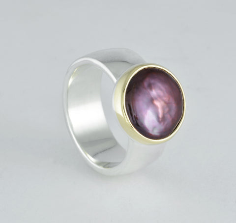 2 Tone Chocolate Coin Pearl Ring