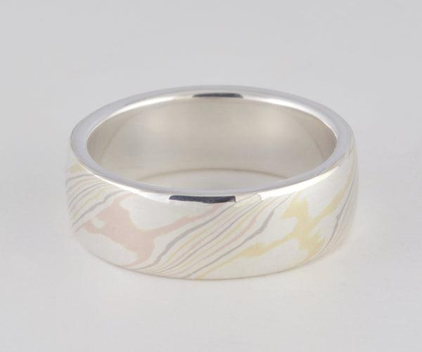 Mokume Gane Ring - Quad Colour and Sterling Silver, Wide
