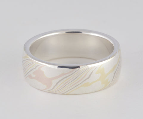 Mokume Gane Ring - Quad Colour and Sterling Silver, Wide