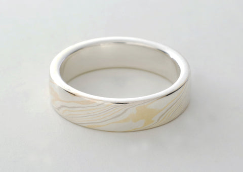 Mokume Gane Ring - Quad Colour and Sterling Silver, Narrow