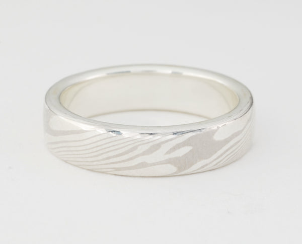 Mokume Gane Ring - Palladium White Gold and Sterling Silver, Narrow
