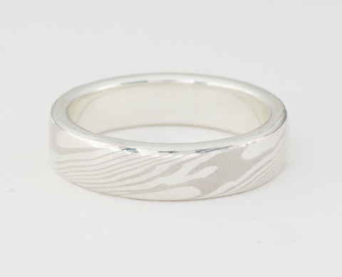Mokume Gane Ring - Palladium White Gold and Sterling Silver, Narrow