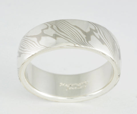 Mokume Gane Ring - Palladium White Gold and Sterling Silver, Wide