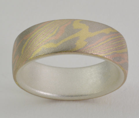 Mokume Gane Ring - 18kt Trigold and Sterling Silver, Wide