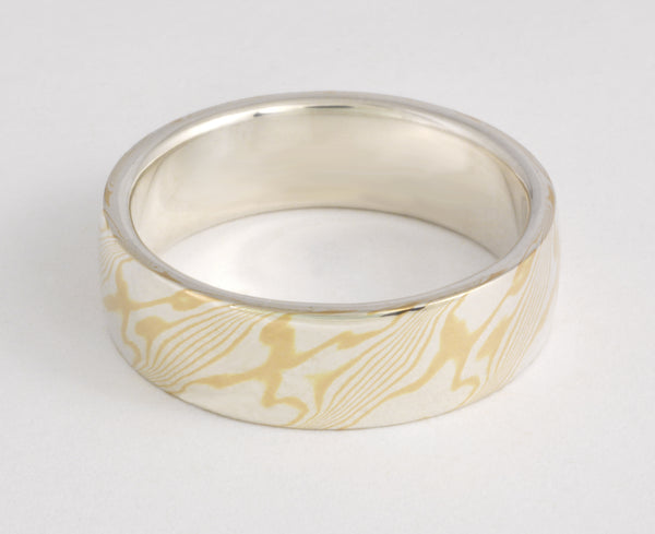 Mokume Gane Ring - 22kt Yellow Gold and Sterling Silver, Wide