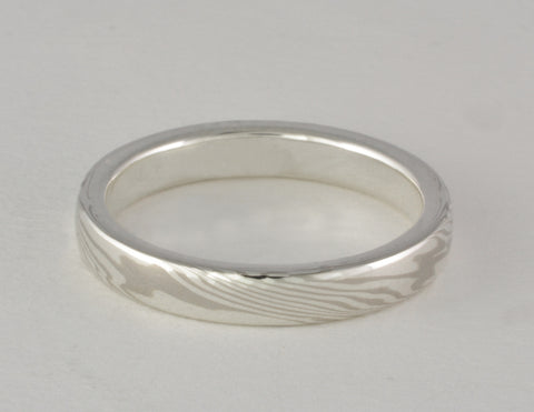 Custom: 3.5mm Palladium White Gold and Sterling Silver Mokume Gane Band