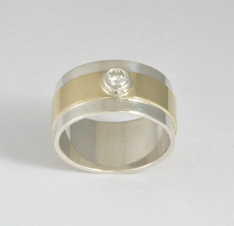 Custom: Sterling Silver Band with 14kt gold overlay and diamond
