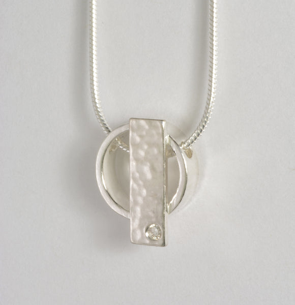 Custom: Sterling Silver Hammered Accent Pendant with Diamond
