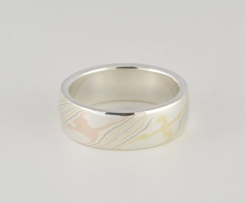 Mokume Gane Ring - Quad Colour and Sterling Silver, Wide