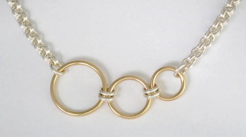 Small Double Jump Style Necklace with Three Gold Rings