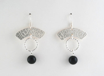 Arches Earrings with Black Onyx and Textured Ring
