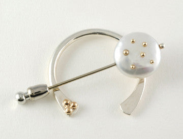 Custom: Fibula Style Brooch with Coin Pearl and 14kt Gold Accents