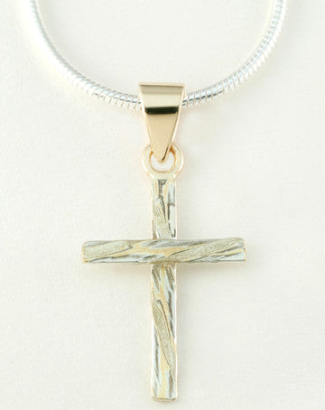 Custom: 22kt and Sterling Silver Etched Mokume Gane Cross