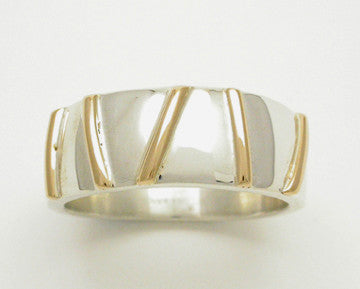Gold Bars 2 Tone Ring, Wide