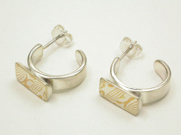 Mokume-Gane Accent Hoop Earrings - 22kt and sterling silver