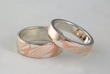 Mokume Gane Rings - Rose Gold and Sterling Silver Set