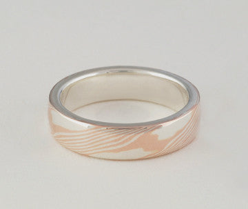 Mokume Gane Ring - Rose Gold and Sterling Sliver, Narrow