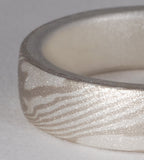 Mokume Gane Ring - Palladium White Gold and Sterling Silver, Narrow