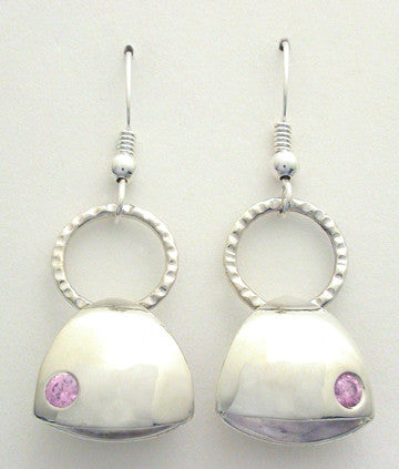 Puffy Earrings with Pink Cubic Zirconia